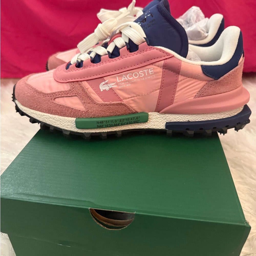 Lacoste Pink and White Athletic Shoes with Retro Design